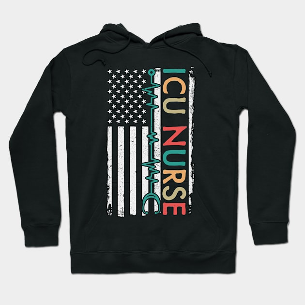 ICU Nurse American Flag Hoodie by White Martian